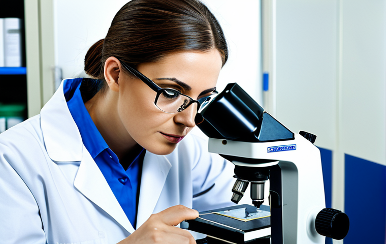 **

"A professional textile technician, fully clothed in appropriate work attire (lab coat, safety glasses), examining a fabric sample under a microscope in a bright, modern textile laboratory. Safe for work, appropriate content, perfect anatomy, correct proportions, professional environment. Quality modifiers: sharp focus, high resolution, detailed textures."

**