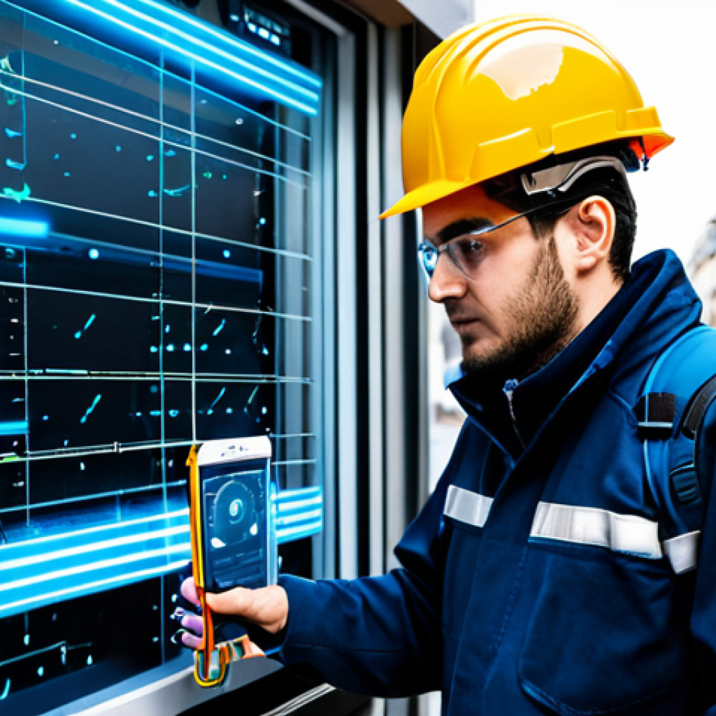 섬유기사와 시험 준비 체크리스트 - **Image 1 Prompt: "A young, slightly overwhelmed but determined French fiber optic technician, weari...
