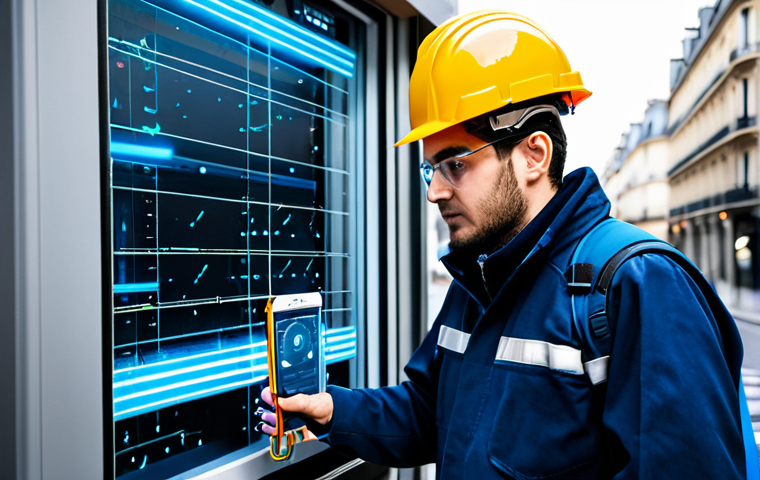 섬유기사와 시험 준비 체크리스트 - **Image 1 Prompt: "A young, slightly overwhelmed but determined French fiber optic technician, weari...