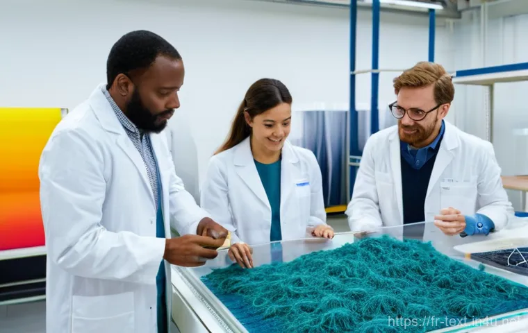 섬유기사 자격증의 가치와 전망 - **Prompt 1: Sustainable Textile Innovation in the Lab**
"A group of diverse textile engineers, t...