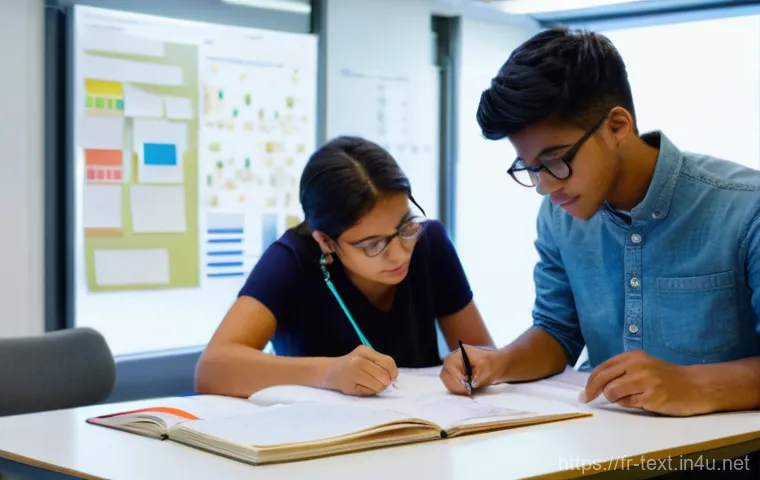 섬유기사 국가시험 준비 방법 - **Prompt 1: Collaborative Textile Study Session**
"A vibrant, well-lit university textile labora...