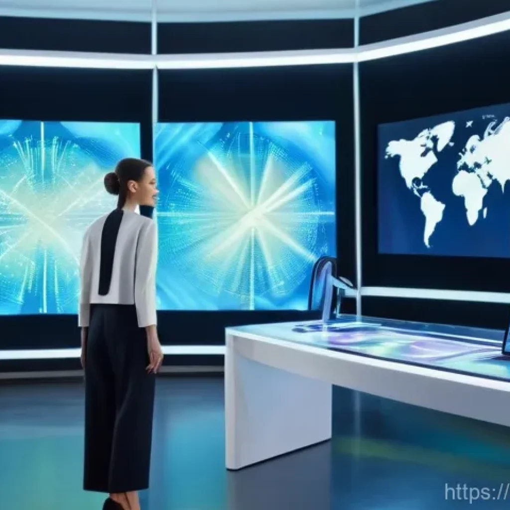 섬유기사와 인공지능 기술 활용 - A stylish female fashion designer, mid-30s, with a focused expression, stands in a brightly lit, min...