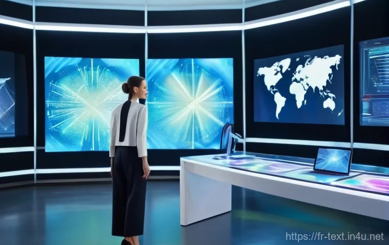 섬유기사와 인공지능 기술 활용 - A stylish female fashion designer, mid-30s, with a focused expression, stands in a brightly lit, min...