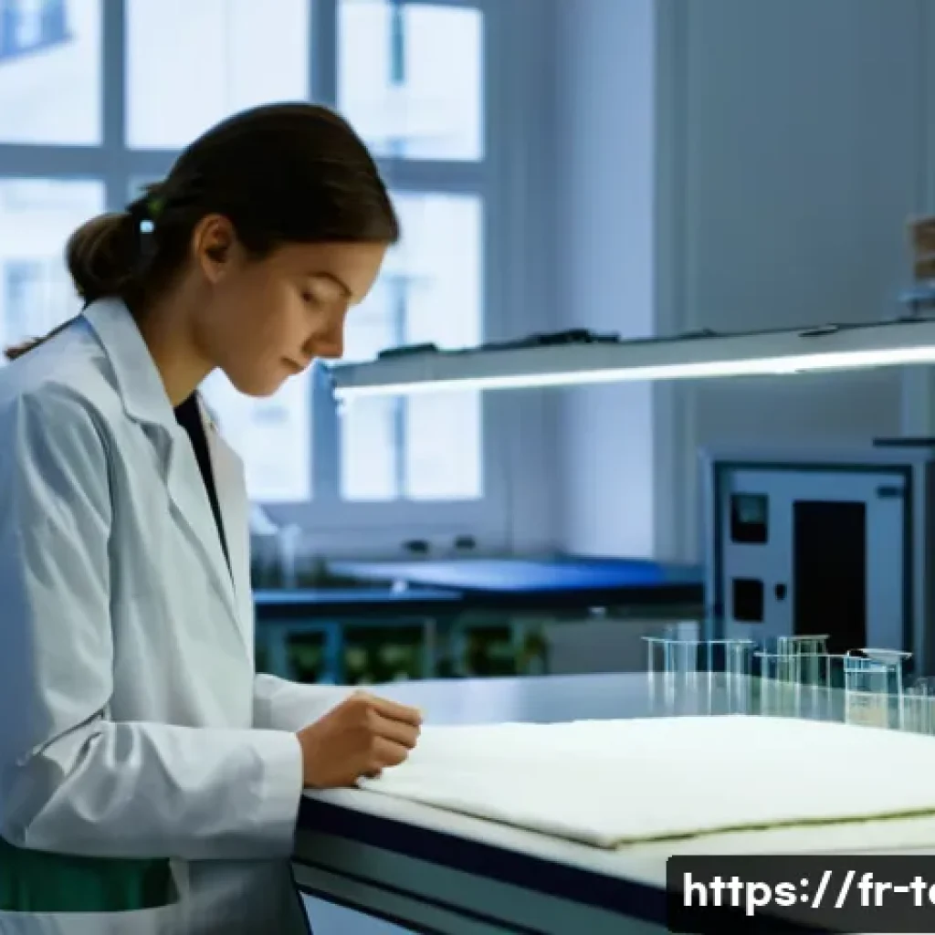 섬유기사 실기시험의 준비 사례 - **Prompt 1: Sustainable Textile Innovation in a French Laboratory**
"A modern, bright, and impec...