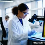 섬유기사 응시 조건 - **Prompt:** "A diverse group of textile engineers in an ultra-modern, bright French research and dev...