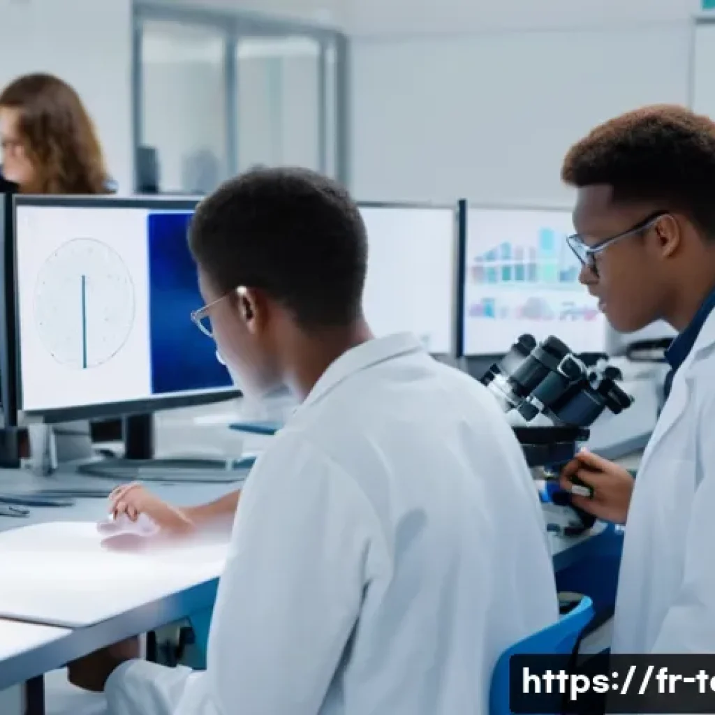 섬유기사 자격증 취득의 장단점 - **Prompt:** A group of diverse young textile engineering students in a brightly lit, modern laborato...