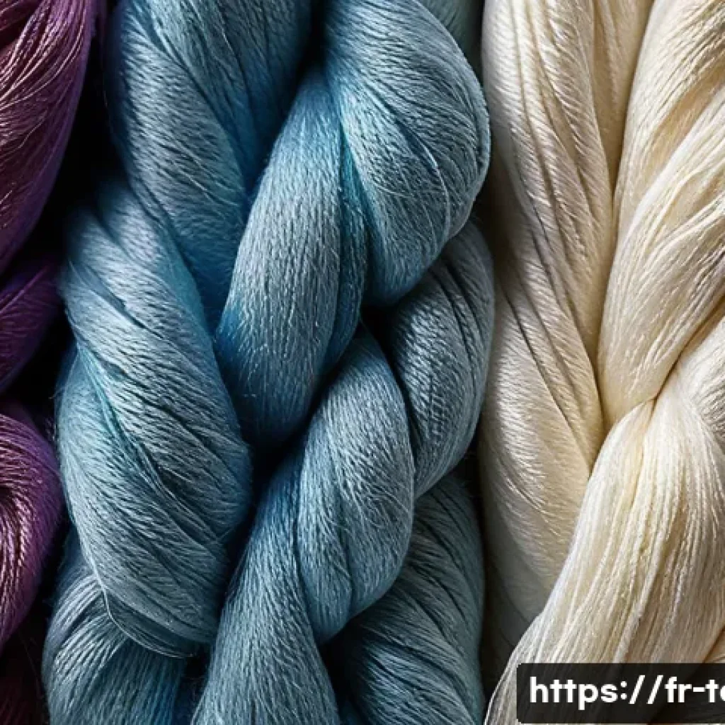 섬유기사 필기시험 빈출 주제 - A detailed close-up image of natural textile fibers arranged side by side: soft cotton fibers with a...