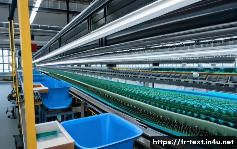 섬유기사와 시험 출제 경향 - A high-tech textile manufacturing workshop in a modern French factory, showcasing advanced digital w...