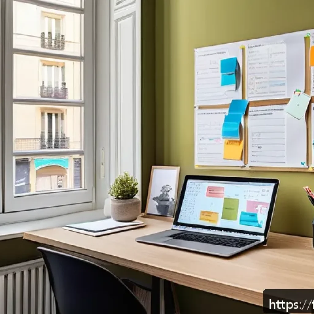 섬유기사 필기시험의 준비 전략 - A modern study room in a French urban apartment, featuring a young adult studying efficiently with a...