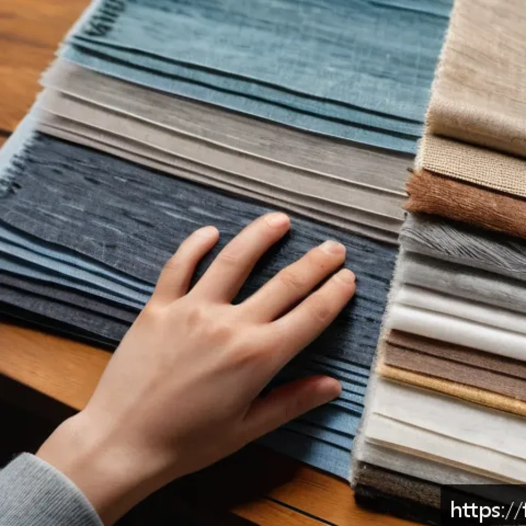 섬유기사와 필기시험 준비의 중요성 - A detailed close-up of various textile fiber samples laid out on a wooden table, including natural c...
