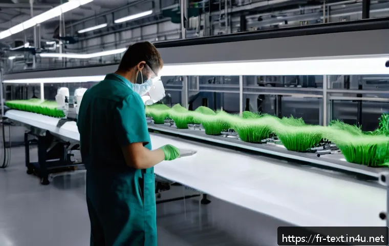 섬유기사와 직무와 연관된 학문 - A modern textile factory interior with automated robotic arms precisely cutting eco-friendly fabrics...