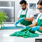 Home 21 섬유기사와 섬유 소재 혁신 - A futuristic textile laboratory scene showcasing technicians working with advanced biosourced fibers...