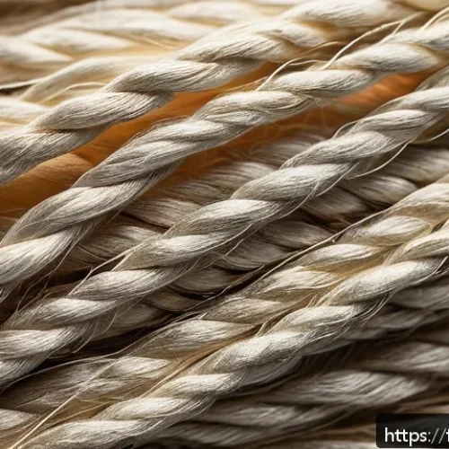 Home 30 섬유기사 필기시험 빈출 개념 - A detailed close-up illustration of natural textile fibers, featuring cotton, wool, silk, and linen ...