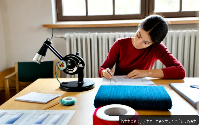 Home 17 섬유기사 최신 시험 개정 사항 - Photorealistic French textile engineering certification exam preparation scene, a focused adult cand...